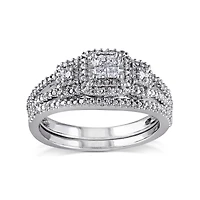 1/4 CT.T.W. Natural Diamond Sterling Silver 3-Stone Bridal Ring Set