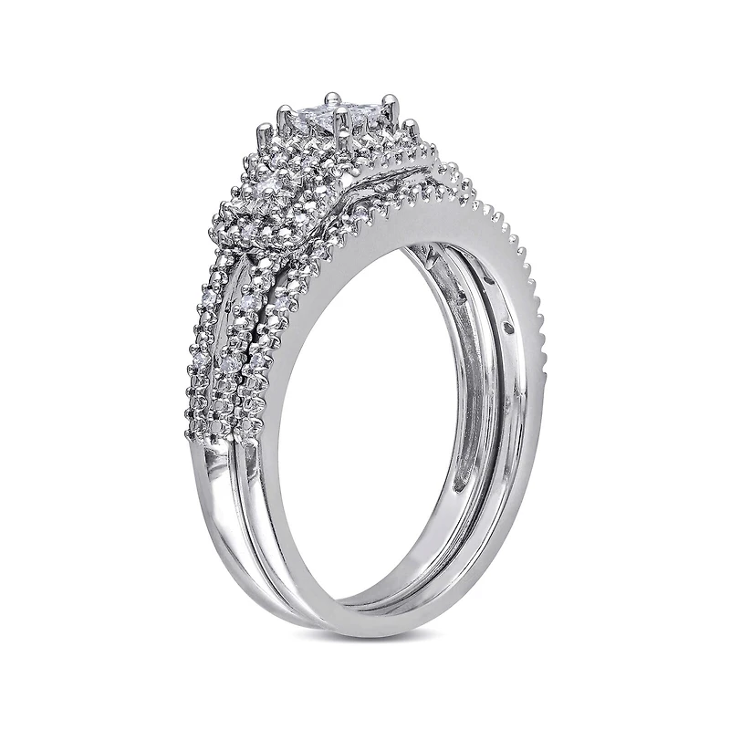 1/4 CT.T.W. Natural Diamond Sterling Silver 3-Stone Bridal Ring Set