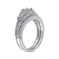 1/4 CT.T.W. Natural Diamond Sterling Silver 3-Stone Bridal Ring Set