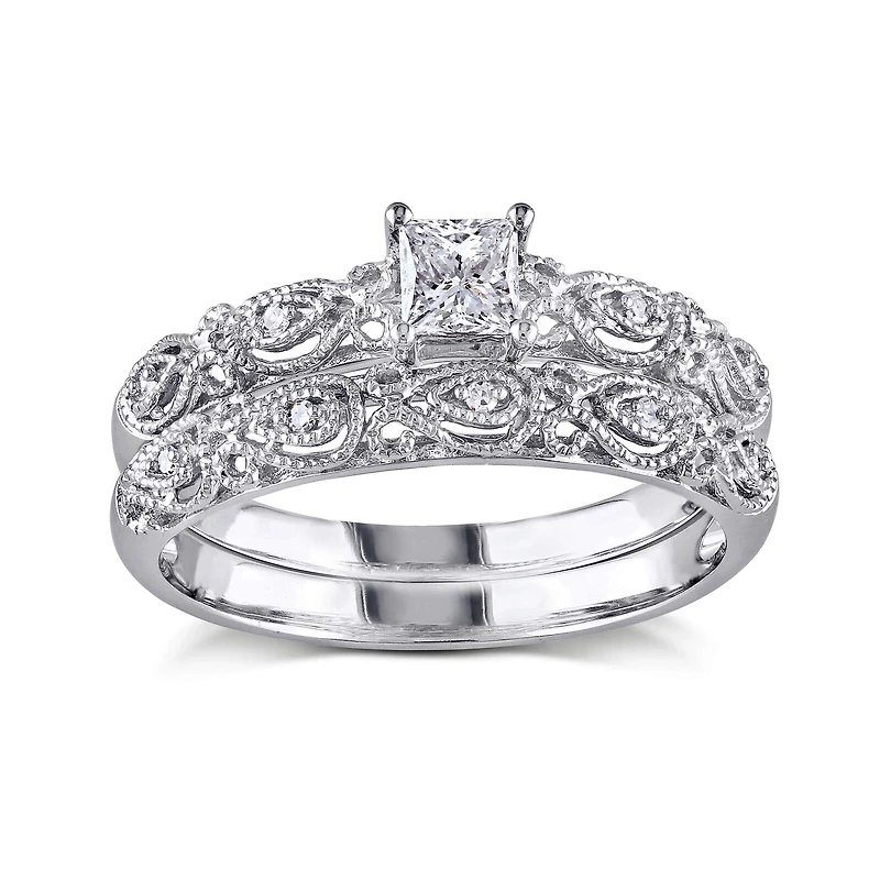 1/3 CT.T.W. Natural Diamond 10K White Gold Bridal Ring Set