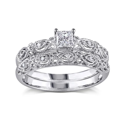 1/3 CT.T.W. Natural Diamond 10K White Gold Bridal Ring Set