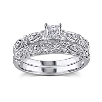 1/3 CT.T.W. Natural Diamond 10K White Gold Bridal Ring Set