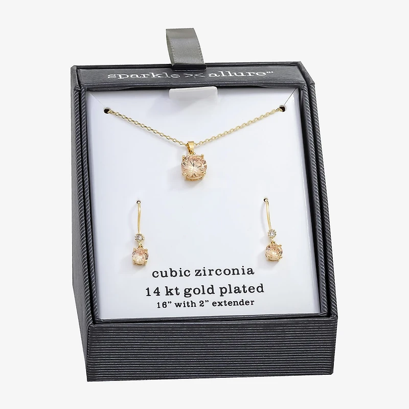 Sparkle Allure Womens Champagne Cubic Zirconia 14K Gold Over Brass Round 2-pc. Jewelry Set
