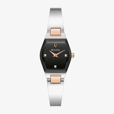 Bulova Modern Gemini Womens Diamond Accent Silver Tone Stainless Steel Bangle Watch 98p216