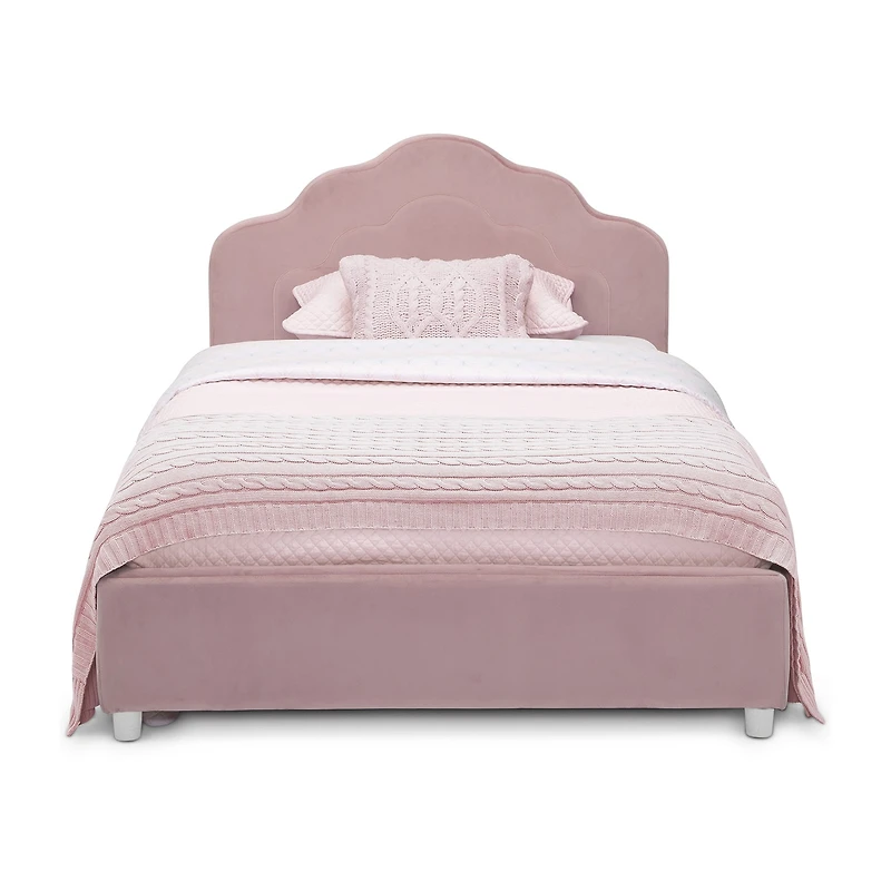 Upholstered Platform Twin Toddler Bed in Velvety Pink