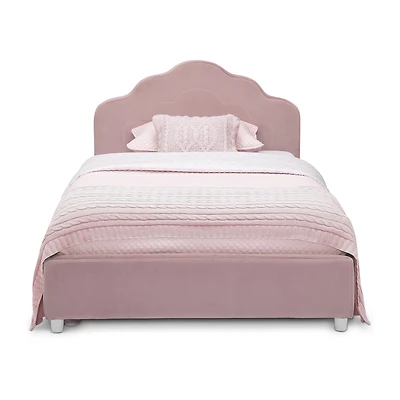 Upholstered Platform Twin Toddler Bed in Velvety Pink