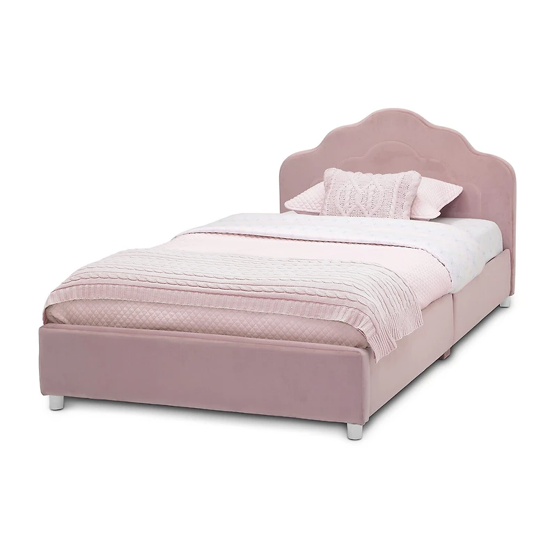 Upholstered Platform Twin Toddler Bed in Velvety Pink