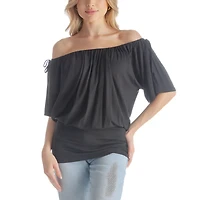 24seven Comfort Apparel Womens Scoop Neck Short Sleeve Tunic Top