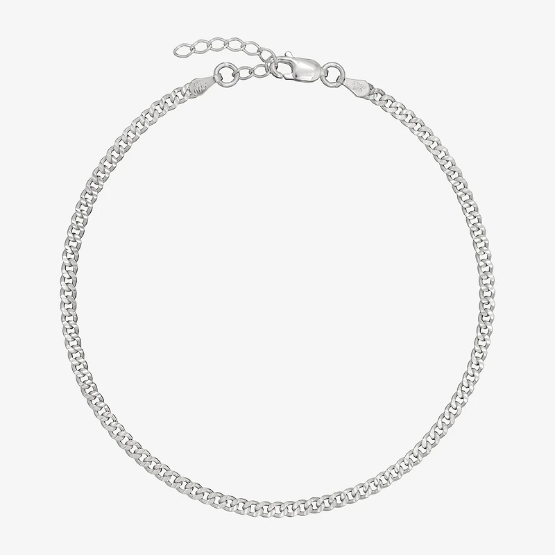 Made in Italy Womens Sterling Silver 9 Inch Solid Curb Ankle Bracelet