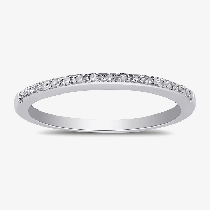 Surrounded by Love Womens 2MM Diamond Accent Natural White Sterling Silver Wedding Band