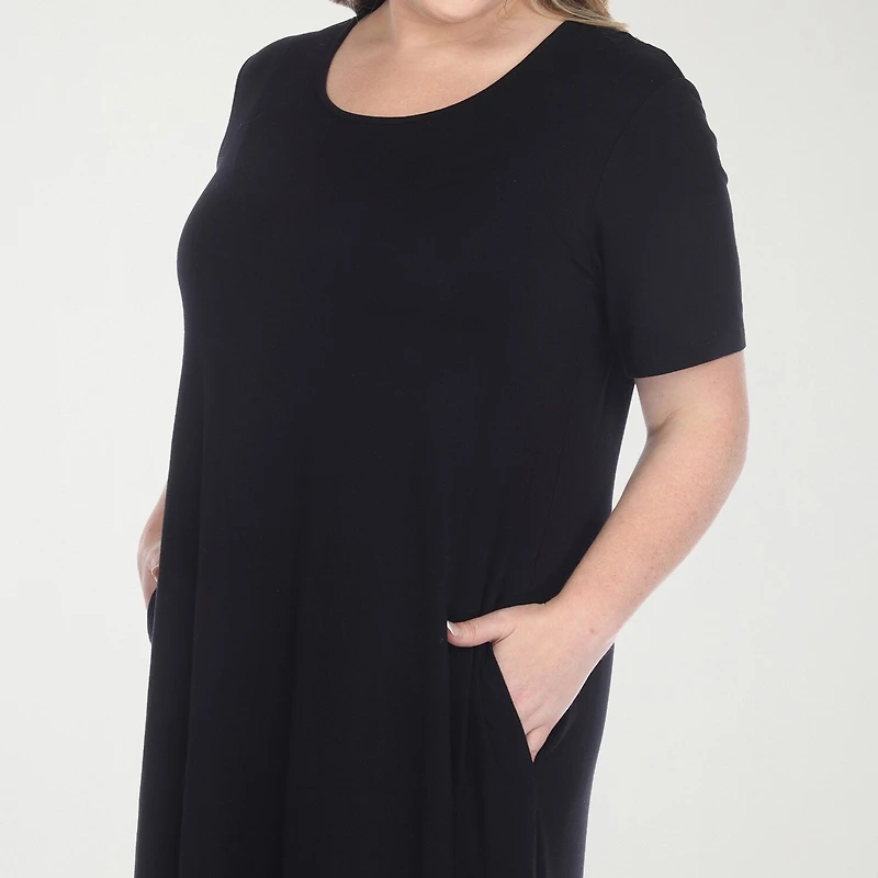 White Mark Womens Plus Midi Scoop Neck Short Sleeve A-Line Dress