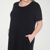 White Mark Womens Plus Midi Scoop Neck Short Sleeve A-Line Dress