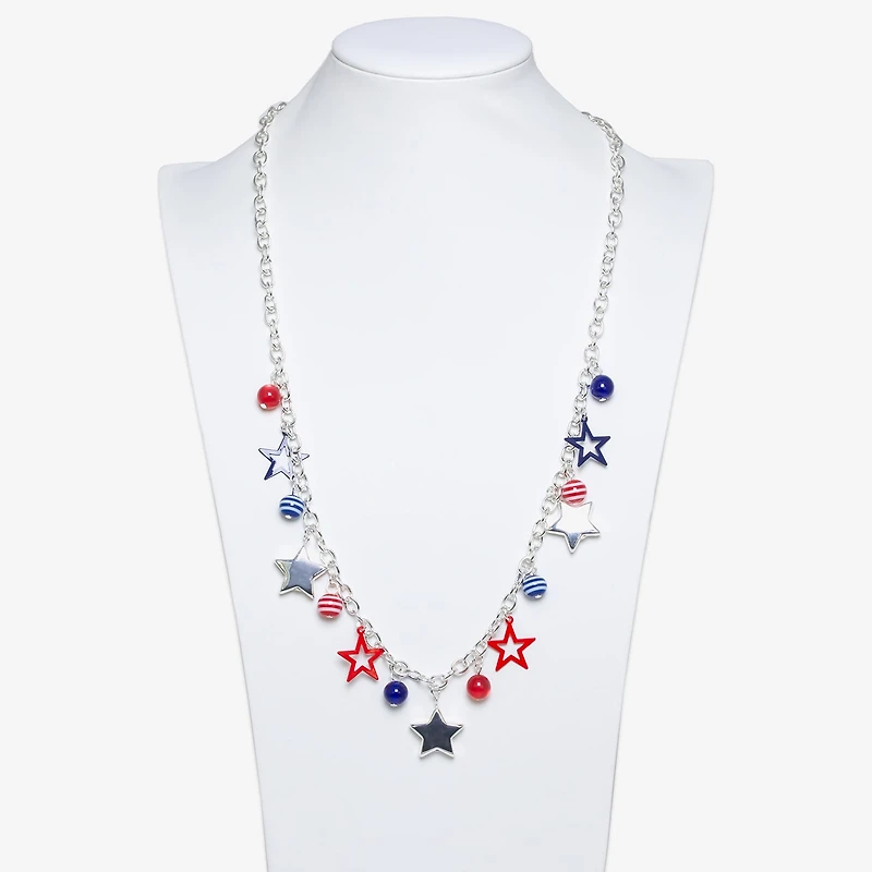 Mixit Patriotic Usa Charm Womens Multi Color 19 Inch Collar Necklace