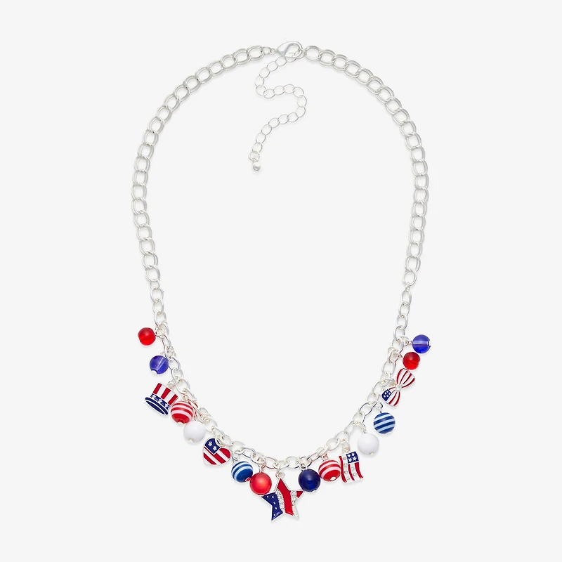 Mixit Patriotic Usa Charm Womens Multi Color 19 Inch Collar Necklace