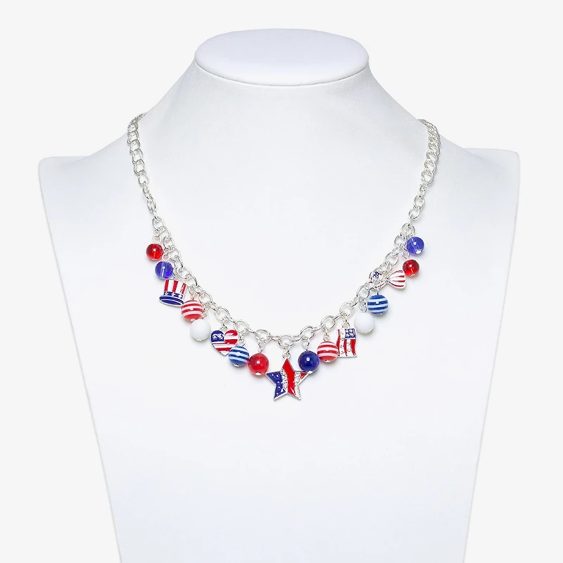 Mixit Patriotic Usa Charm Womens Multi Color 19 Inch Collar Necklace