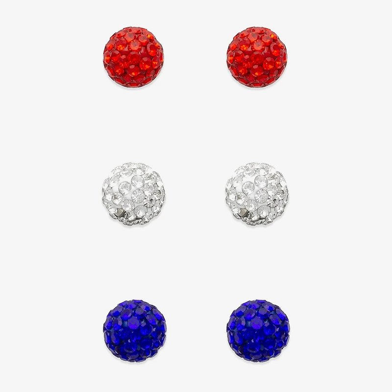 Mixit Patriotic Glitter Stud Womens Glass 3 Pair Earring Set