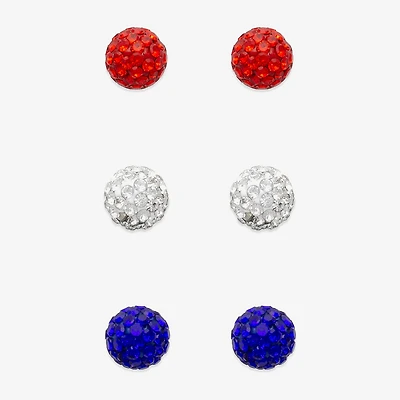 Mixit Patriotic Glitter Stud Womens Glass 3 Pair Earring Set
