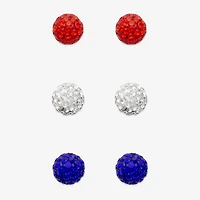 Mixit Patriotic Glitter Stud Womens Glass 3 Pair Earring Set