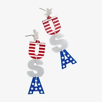 Mixit Patriotic Usa Flag Womens Star Drop Earrings