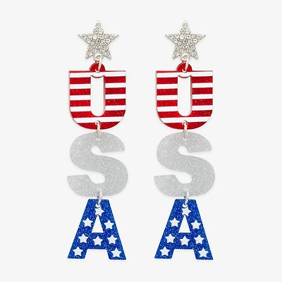 Mixit Patriotic Usa Flag Womens Star Drop Earrings