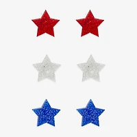 Mixit Patriotic Stud Womens Star 3 Pair Earring Set