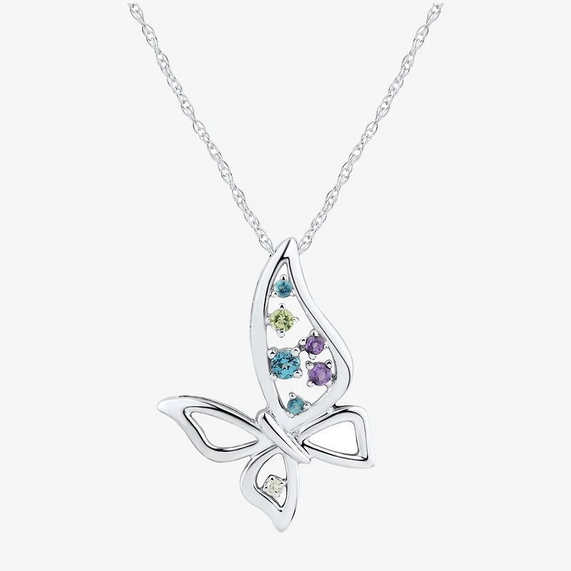 Limited Quantities! Womens Diamond Accent Genuine Multi Color Sterling Silver Butterfly 18 Inch Pendant Necklace