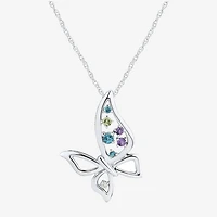Limited Quantities! Womens Diamond Accent Genuine Multi Color Sterling Silver Butterfly 18 Inch Pendant Necklace