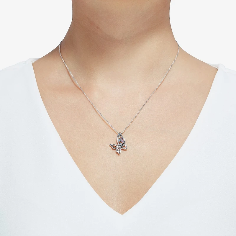 Limited Quantities! Womens Diamond Accent Genuine Multi Color Sterling Silver Butterfly 18 Inch Pendant Necklace