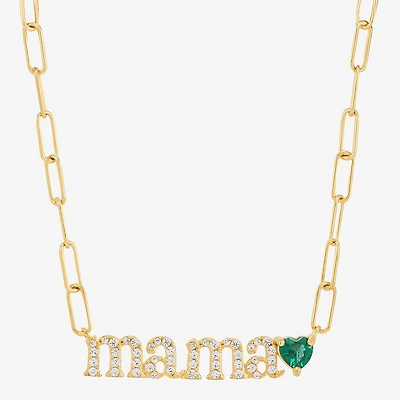 Limited Quantities! "Mama" Womens Lab Created Green Emerald 14K Gold Over Silver Heart 18 Inch Pendant Necklace