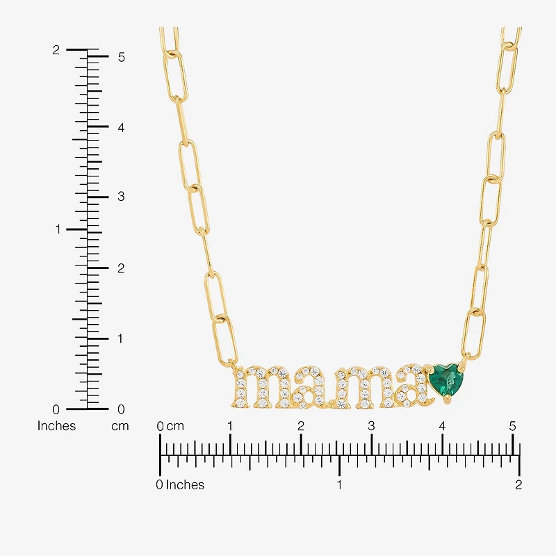 Limited Quantities! "Mama" Womens Lab Created Green Emerald 14K Gold Over Silver Heart 18 Inch Pendant Necklace
