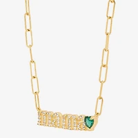 Limited Quantities! "Mama" Womens Lab Created Green Emerald 14K Gold Over Silver Heart 18 Inch Pendant Necklace