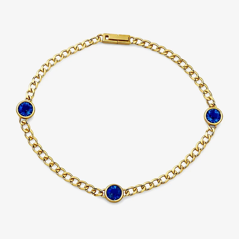 Lab Created Gemstone 14K Gold Over Silver 7.5 Inch Link Chain Bracelet