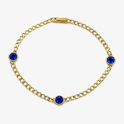 Lab Created Gemstone 14K Gold Over Silver 7.5 Inch Link Chain Bracelet
