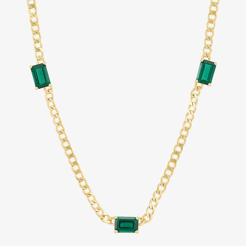 Womens Lab-Created Emerald 14K Gold Over Silver 18 Inch Curb Chain Necklace