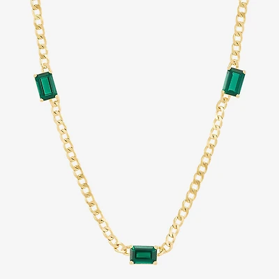 Womens Lab-Created Emerald 14K Gold Over Silver 18 Inch Curb Chain Necklace