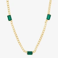 Womens Lab-Created Emerald 14K Gold Over Silver 18 Inch Curb Chain Necklace