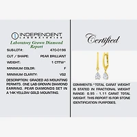 Floating Diamonds (F / Vs2) Womens 1 CT. T.W. Lab Grown White Diamond 14K Gold 23.3mm Pear Hoop Earrings