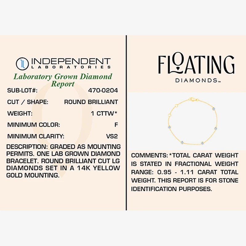 Floating Diamonds (F / Vs2) Womens 14K Gold 7.25 Inch Solid Cable Chain Bracelet