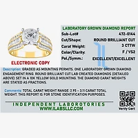 (F / Vs2) Womens 3 CT. T.W. Lab Grown White Diamond 10K Gold Round Side Stone Engagement Ring