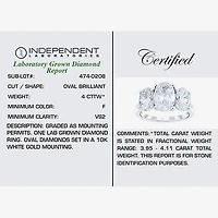 Love Lives Forever (F / Vs2) Womens 4 CT. T.W. Lab Grown White Diamond 10K Gold Oval 3-Stone Engagement Ring