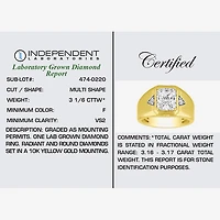 (F / Vs2) Mens 3 1/6 Ct. T.W. Lab Grown White Diamond 10K Gold Rectangular Engagement Ring