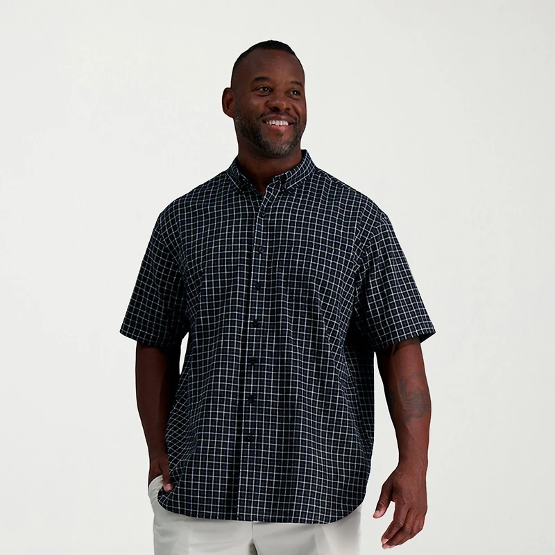 Haggar Linen Blend Mens Short Sleeve Regular Fit Big and Tall Button-Down Shirt