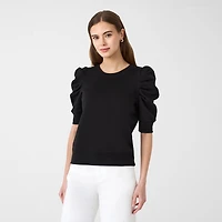 RM Rebecca Minkoff Womens Round Neck Elbow Sleeve Blouse