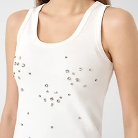 RM Rebecca Minkoff Womens Round Neck Studded Tank Top
