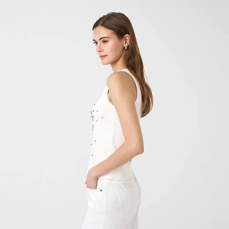 RM Rebecca Minkoff Womens Round Neck Studded Tank Top