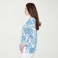 Hearts Of Palm Floral Peasant Sleeve Womens Round Neck 3/4 Embellished Blouse