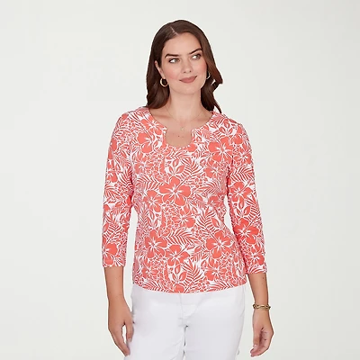 Hearts Of Palm Tropical Womens Split Crew Neck 3/4 Sleeve T-Shirt