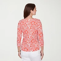 Hearts Of Palm Tropical Womens Split Crew Neck 3/4 Sleeve T-Shirt