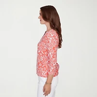 Hearts Of Palm Tropical Womens Split Crew Neck 3/4 Sleeve T-Shirt