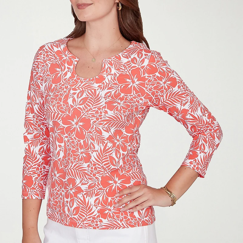 Hearts Of Palm Tropical Womens Split Crew Neck 3/4 Sleeve T-Shirt